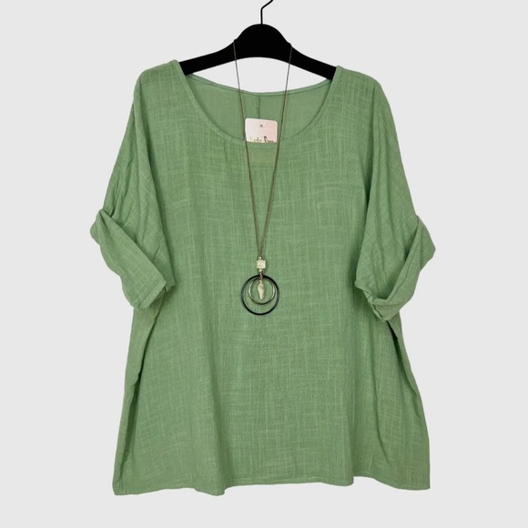 39 Made in Italy Cotton Linen Tunic Top With Necklace - Picture 1 of 1